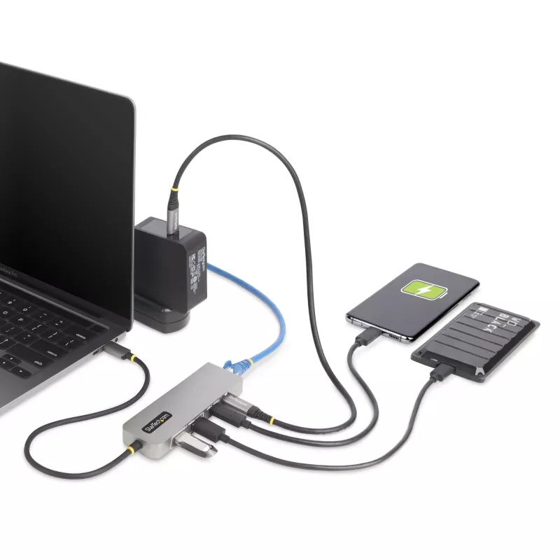 StarTech.com hub USB-C a 3 porte con Ethernet 2,5 Gbit/s e 100 W Power Delivery pass-through, USB 3.2 10 Gbit/s, 2x USB-A/1x USB-C, hub adattatore USB Type-C portatile