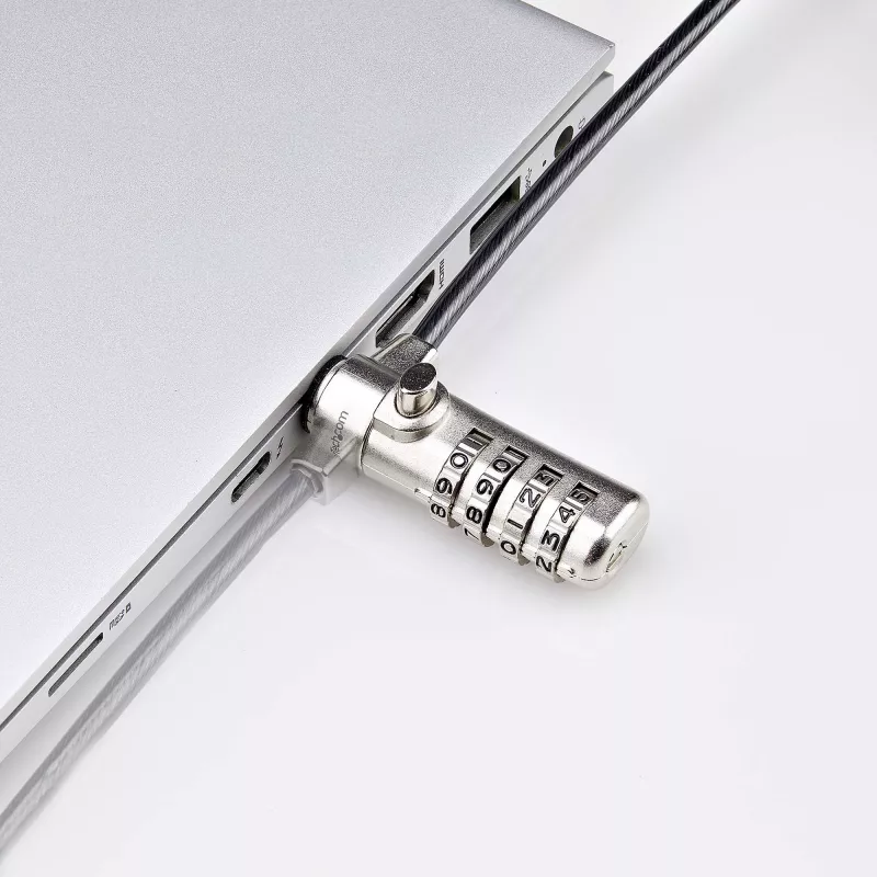 StarTech.com lucchetto slim compatibile K-Slot, cavo di sicurezza da 1,5 m, protezione antifurto da scrivania per laptop/notebook, cavo in acciaio resistente al taglio, lucchetto a combinazione