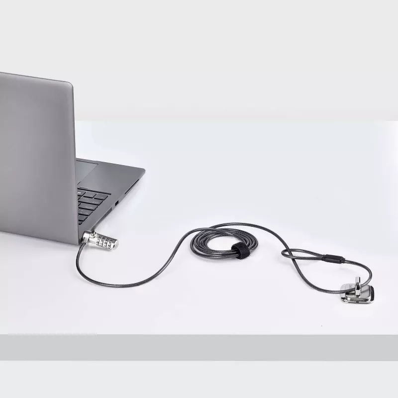 StarTech.com lucchetto slim compatibile K-Slot, cavo di sicurezza da 1,5 m, protezione antifurto da scrivania per laptop/notebook, cavo in acciaio resistente al taglio, lucchetto a combinazione