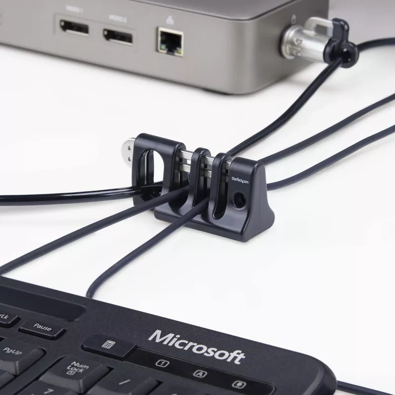 StarTech.com lucchetto ancora cavi per periferiche, protegge tastiera/mouse, lucchetto cavi per uffici condivisi/computer pubblici, trappola cavi compatibile con cavo di sicurezza per laptop/lucchetto – TAA