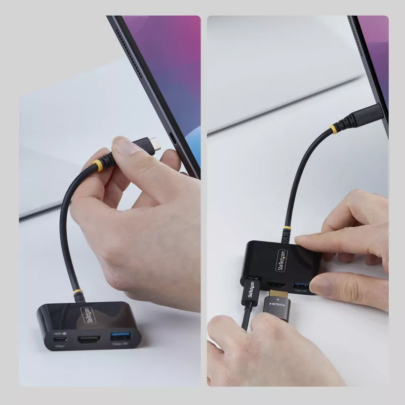 StarTech.com adattatore multiporta da USB-C a HDMI con ricarica PD da 140 W, HDMI 4K a 60 Hz, hub USB da 5 Gbit/s, mini dock per MacBook / Dell / Thinkpad / HP / iPad / tablet