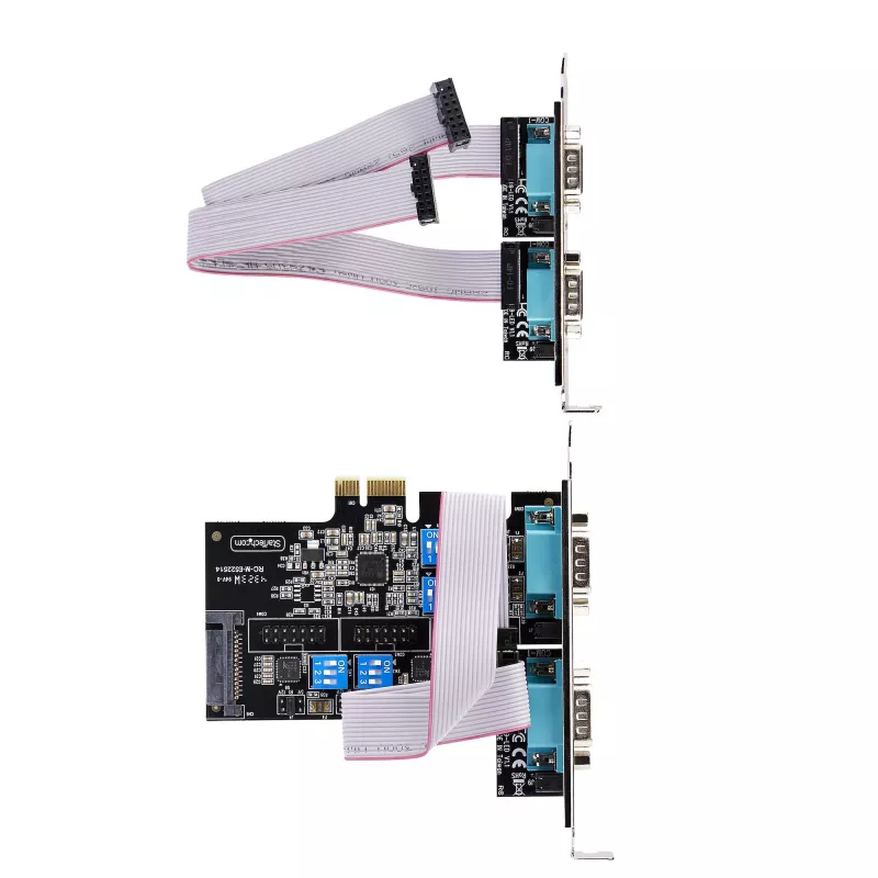 StarTech.com Scheda seriale PCIe a 4 porte, scheda seriale PCI Express quad-port a RS232/RS422/RS485 (DB9), staffa low-profile inclusa, UART 16C1050, Windows/Linux, conforme TAA – Protezione ESD livello 4
