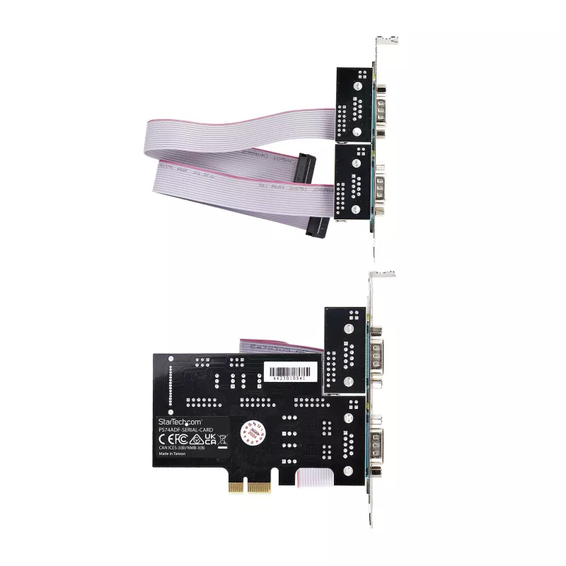 StarTech.com Scheda seriale PCIe a 4 porte, scheda seriale PCI Express quad-port a RS232/RS422/RS485 (DB9), staffa low-profile inclusa, UART 16C1050, Windows/Linux, conforme TAA – Protezione ESD livello 4