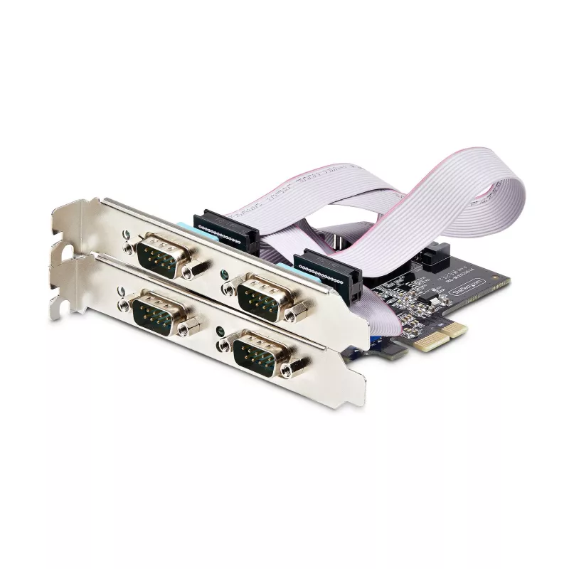 StarTech.com Scheda seriale PCIe a 4 porte, scheda seriale PCI Express quad-port a RS232/RS422/RS485 (DB9), staffa low-profile inclusa, UART 16C1050, Windows/Linux, conforme TAA – Protezione ESD livello 4