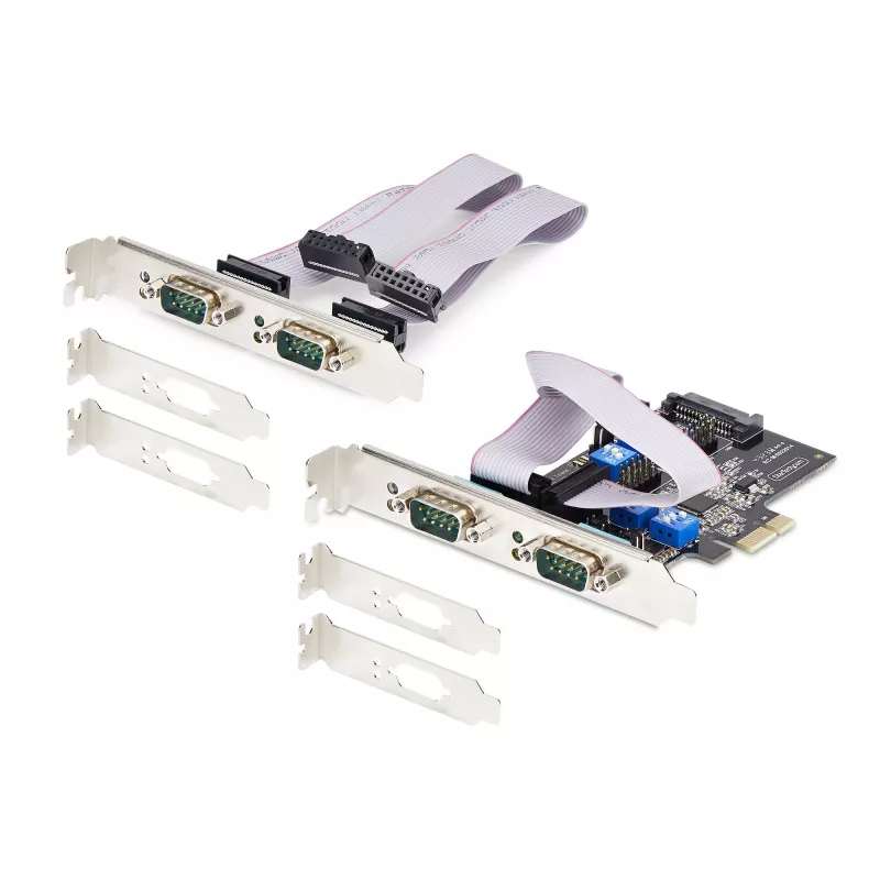 StarTech.com Scheda seriale PCIe a 4 porte, scheda seriale PCI Express quad-port a RS232/RS422/RS485 (DB9), staffa low-profile inclusa, UART 16C1050, Windows/Linux, conforme TAA – Protezione ESD livello 4