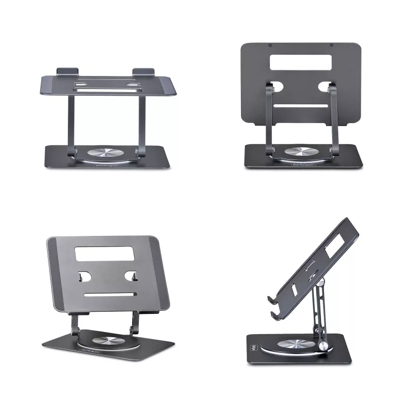 StarTech.com Supporto girevole per laptop, orientabile a 360°, rialzo ergonomico da scrivania per computer, ripiano rialzato con inclinazione regolabile, max 5 kg, struttura in alluminio, design portatile