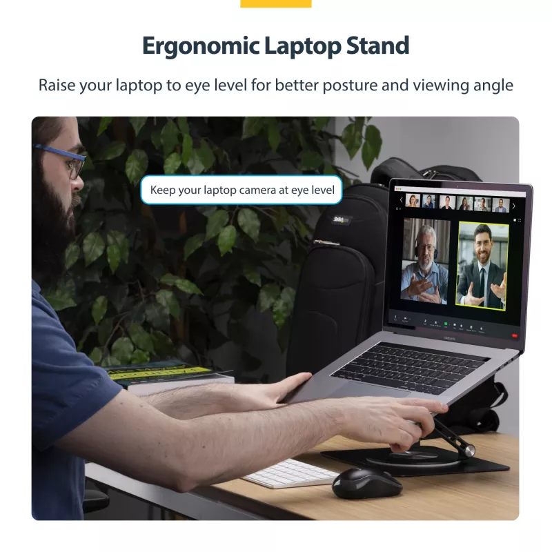 StarTech.com Supporto girevole per laptop, orientabile a 360°, rialzo ergonomico da scrivania per computer, ripiano rialzato con inclinazione regolabile, max 5 kg, struttura in alluminio, design portatile