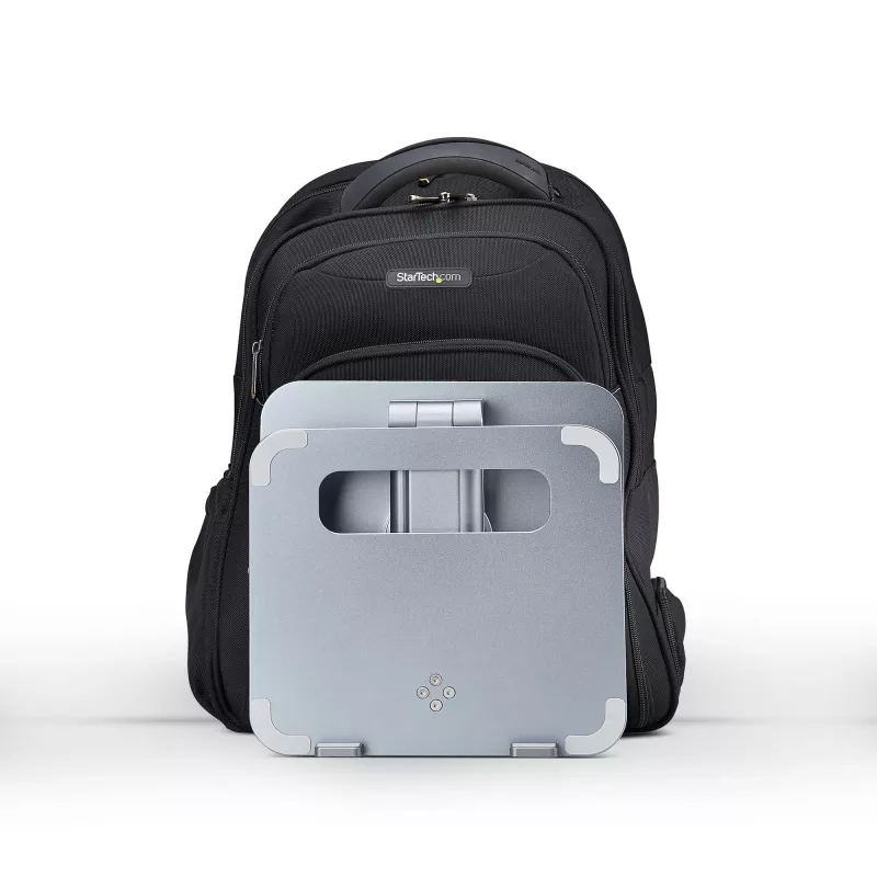 StarTech.com Supporto telescopico per laptop, base girevole a 360°, rialzo girevole per computer da scrivania, altezza e inclinazione regolabili, max 5 kg, finitura in alluminio, design portatile