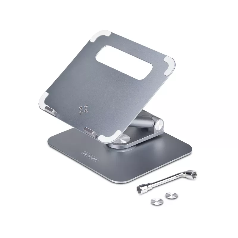 StarTech.com Supporto telescopico per laptop, base girevole a 360°, rialzo girevole per computer da scrivania, altezza e inclinazione regolabili, max 5 kg, finitura in alluminio, design portatile
