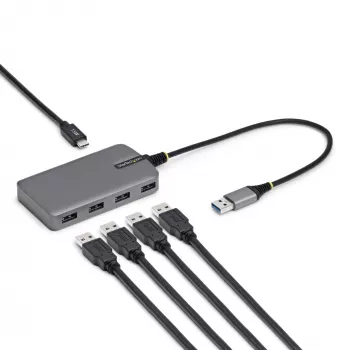 StarTech.com Hub USB-A a 4 porte, 5 Gbit/s, bus-powered, hub USB-A a 4x USB-A con ingresso alimentazione ausiliaria USB-C, cavo host da 30 cm, hub USB portatile per desktop/laptop