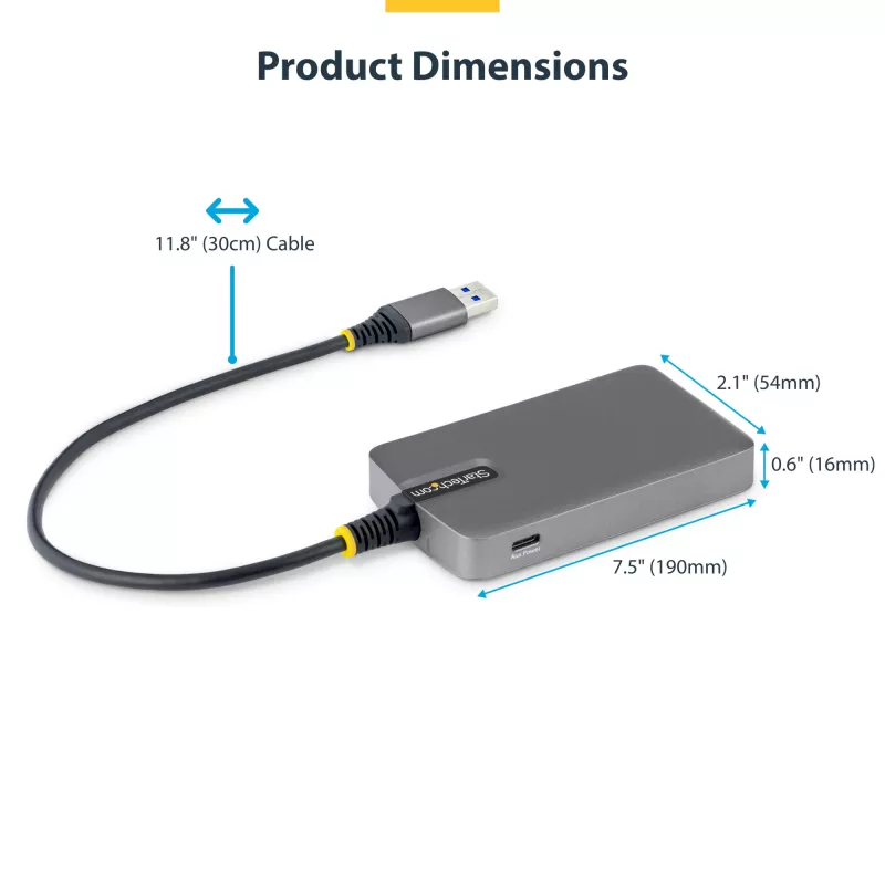 StarTech.com Hub USB-A a 4 porte, 5 Gbit/s, bus-powered, hub USB-A a 4x USB-A con ingresso alimentazione ausiliaria USB-C, cavo host da 30 cm, hub USB portatile per desktop/laptop