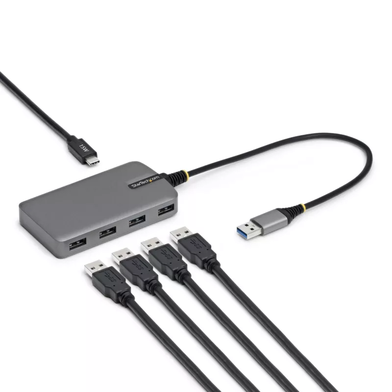 StarTech.com Hub USB-A a 4 porte, 5 Gbit/s, bus-powered, hub USB-A a 4x USB-A con ingresso alimentazione ausiliaria USB-C, cavo host da 30 cm, hub USB portatile per desktop/laptop
