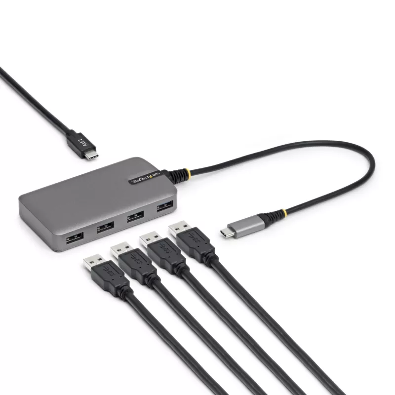 StarTech.com Hub USB-C a 4 porte, 5 Gbit/s, bus-powered, hub USB-C a 4x USB-A con ingresso alimentazione ausiliaria USB-C, cavo host da 1 ft/30 cm, hub USB portatile per desktop/laptop