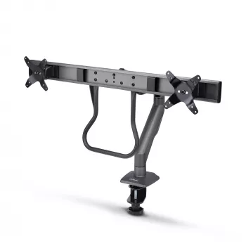 StarTech.com Supporto da scrivania braccio doppio monitor con barra trasversale, per display fino a 27 pollici, VESA 75x75/100x100, max 33 lb/15 kg, morsetto a C, completamente orientabile, molla meccanica, TAA