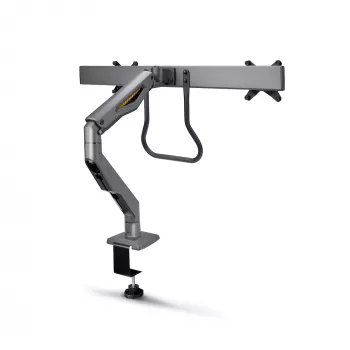 StarTech.com Supporto da scrivania braccio doppio monitor con barra trasversale, per display fino a 27 pollici, VESA 75x75/100x100, max 33 lb/15 kg, morsetto a C, completamente orientabile, molla meccanica, TAA