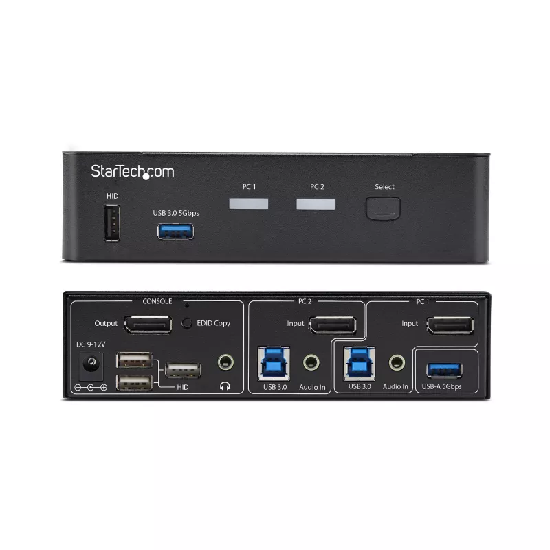 StarTech.com Switch KVM DisplayPort a 2 porte, 4K 60Hz, DP 1.2, gestione EDID, hub USB 3.0 a 2 porte, 4 porte USB HID, conforme TAA