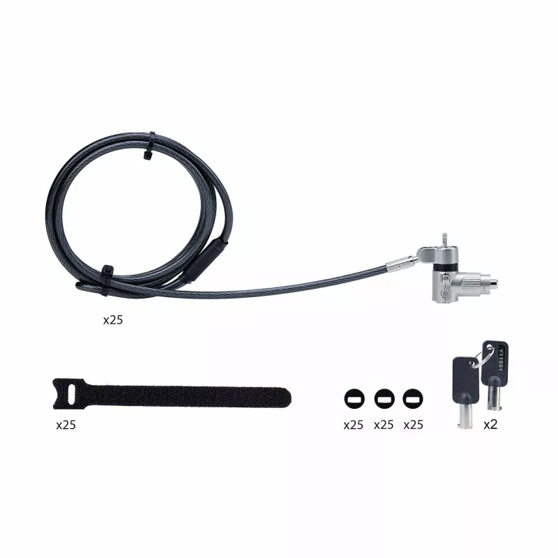StarTech.com Confezione da 25 lucchetti universali per notebook da 2 m, chiave unica, cavo di sicurezza, compatibile con Noble Wedge®/Nano/K-Slot, cavo antifurto resistente al taglio