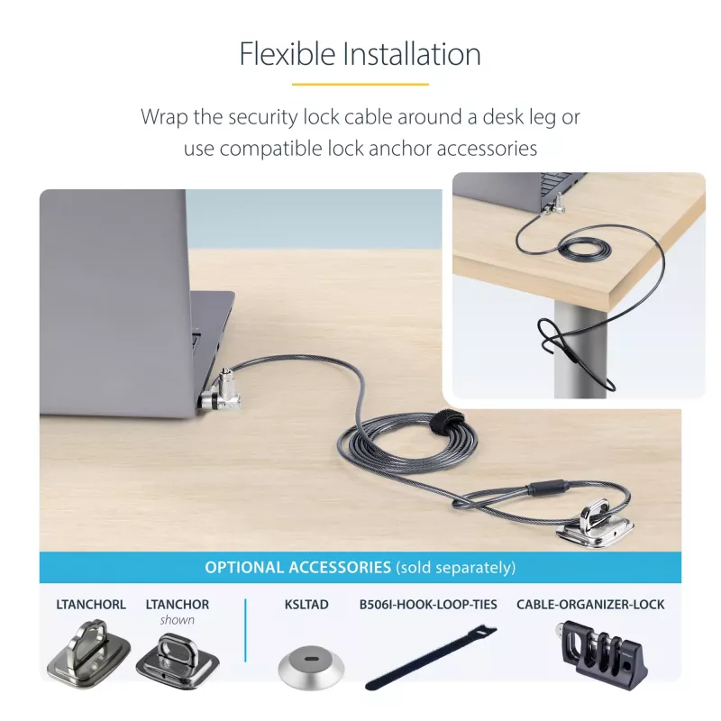 StarTech.com Confezione da 25 lucchetti universali per notebook da 2 m, chiave unica, cavo di sicurezza, compatibile con Noble Wedge®/Nano/K-Slot, cavo antifurto resistente al taglio