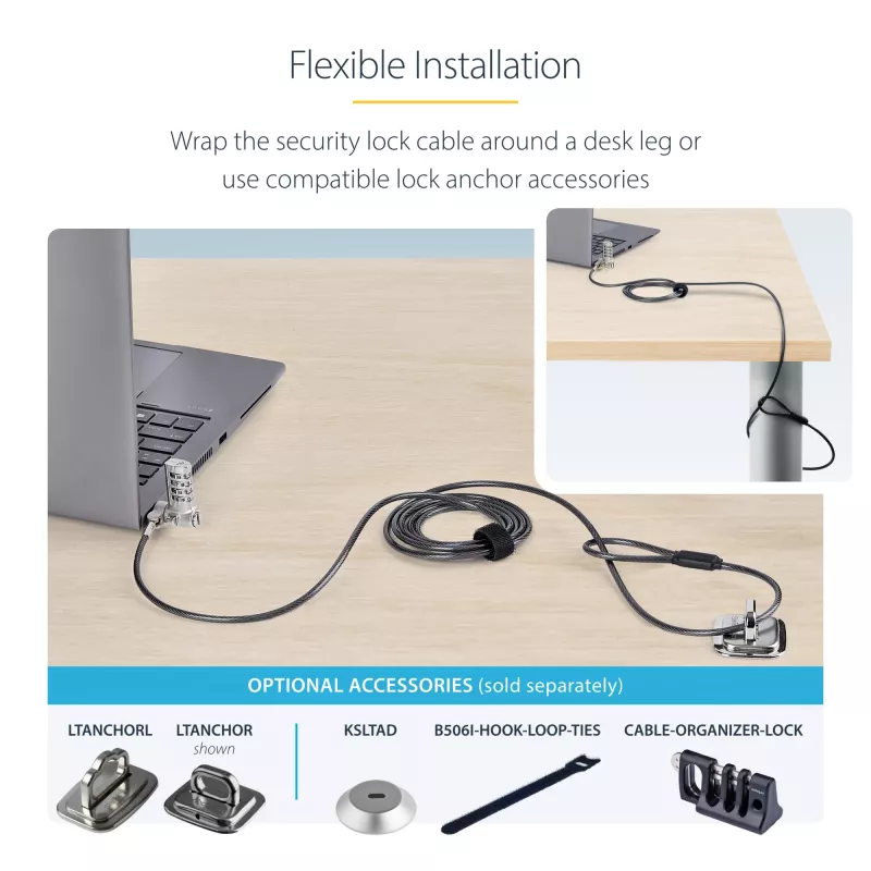 StarTech.com Confezione da 25 lucchetti universali per laptop da 2 m, cavo di sicurezza serializzato per notebook, compatibile con Noble Wedge®/Nano/K-Slot, cavo con lucchetto a combinazione senza chiave – TAA