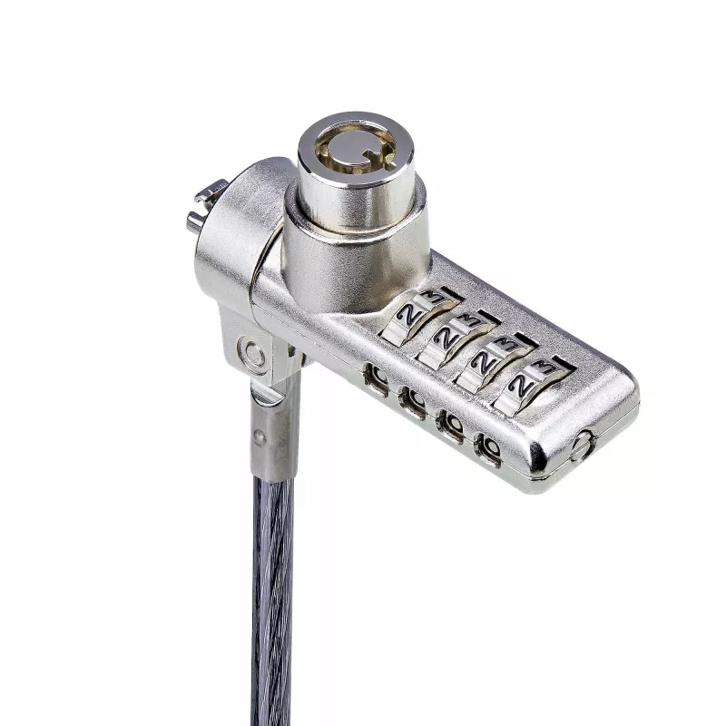 StarTech.com Confezione da 10 lucchetti per laptop a doppio accesso, cavo di sicurezza da 1,98 m con chiave unica e combinazione numerica per dispositivi con slot K, cavo in acciaio antifurto per computer