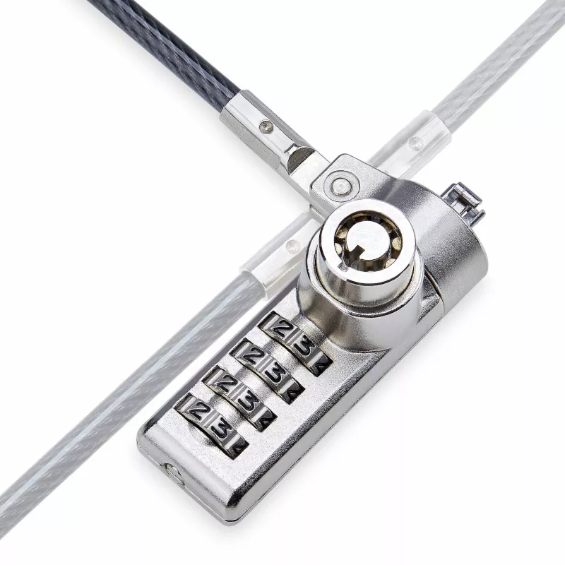 StarTech.com Confezione da 10 lucchetti per laptop a doppio accesso, cavo di sicurezza da 1,98 m con chiave unica e combinazione numerica per dispositivi con slot K, cavo in acciaio antifurto per computer