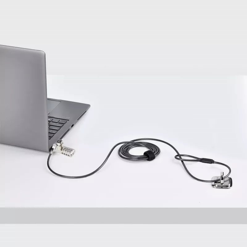 StarTech.com Confezione da 10 lucchetti per laptop a doppio accesso, cavo di sicurezza da 1,98 m con chiave unica e combinazione numerica per dispositivi con slot K, cavo in acciaio antifurto per computer