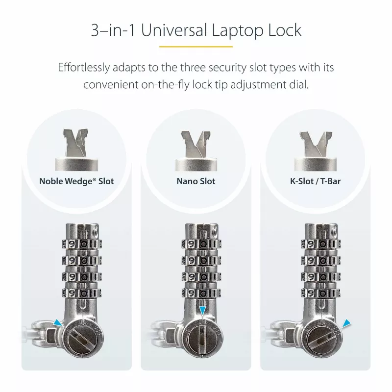StarTech.com 25-Pack Universal Laptop Lock 6.6ft (2m), cavo di blocco con chiave master, sicurezza computer, compatibile con Noble Wedge®/Nano/K-Slot; cavo antifurto resistente al taglio