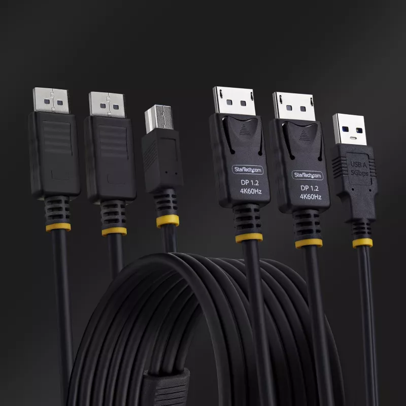 StarTech.com cavo KVM doppio DisplayPort e USB 5 Gbit/s 1,8 m, 4K 60 Hz, universalmente compatibile, cavo combo DP 1.2/USB 3.0 per switch KVM dual-monitor