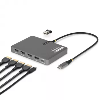 StarTech.com adattatore workstation USB-C a quad-monitor, 4K 60Hz HDMI, 140W PD passthrough per ricarica laptop, porta USB per tastiera/mouse wireless, TAA