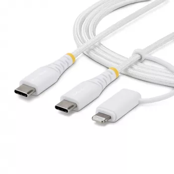 StarTech.com cavo di ricarica USB-C 2-in-1 robusto 2m (6ft) con adattatore Lightning, 30W/60W (3A), certificato Apple MFi, cavo di ricarica USB-C intrecciato per iPhone/iPad/Android