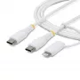 StarTech.com cavo di ricarica USB-C 2-in-1 robusto 2m (6ft) con adattatore Lightning, 30W/60W (3A), certificato Apple MFi, cavo di ricarica USB-C intrecciato per iPhone/iPad/Android