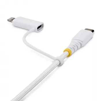 StarTech.com cavo di ricarica USB-C 2-in-1 robusto 2m (6ft) con adattatore Lightning, 30W/60W (3A), certificato Apple MFi, cavo di ricarica USB-C intrecciato per iPhone/iPad/Android
