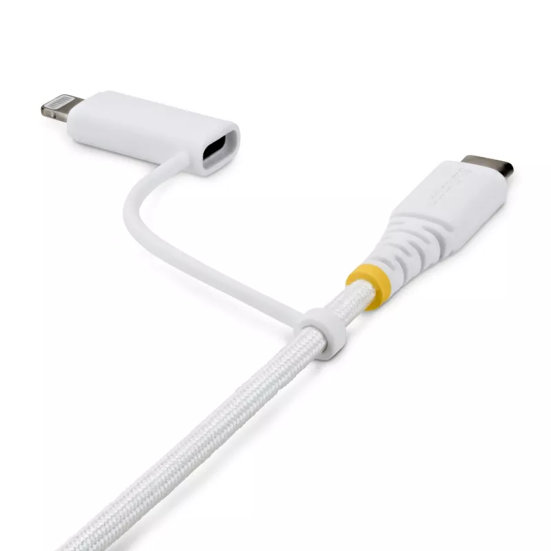 StarTech.com cavo di ricarica USB-C 2-in-1 robusto 2m (6ft) con adattatore Lightning, 30W/60W (3A), certificato Apple MFi, cavo di ricarica USB-C intrecciato per iPhone/iPad/Android