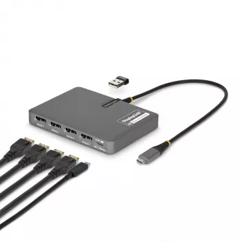 StarTech.com adattatore workstation USB-C a quad-monitor, 4K 60Hz DisplayPort, 140W PD passthrough per ricarica laptop, porta USB per tastiera/mouse wireless, TAA