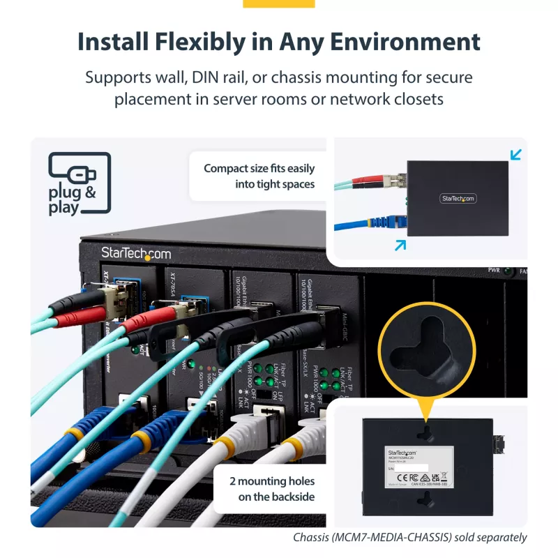 StarTech.com convertitore media Gigabit Ethernet rame a fibra, SM LC, 20 km, 10/100/1000 Mbit/s, RJ45 a LC, tutto metallo, 9K Jumbo Frames, conforme TAA