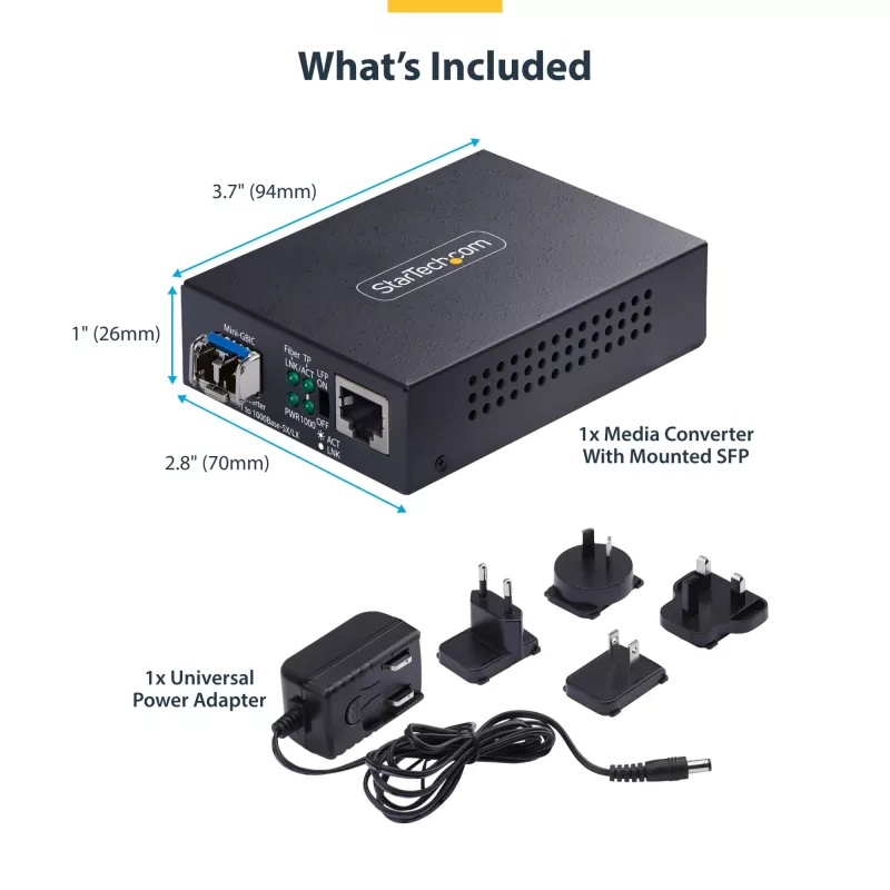 StarTech.com convertitore media Gigabit Ethernet rame a fibra, SM LC, 20 km, 10/100/1000 Mbit/s, RJ45 a LC, tutto metallo, 9K Jumbo Frames, conforme TAA