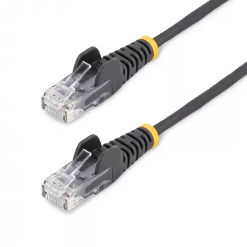 StarTech.com Cavo Ethernet CAT6 slim nero da 15 m, protezione linguetta, 100 W PoE, UTP, LSZH, 28AWG filo di rame puro nudo, cavo patch di rete RJ45 slim con scarico di trazione, testato singolarmente