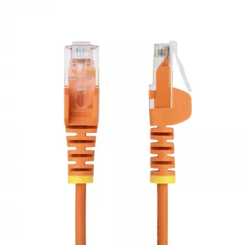 StarTech.com cavo Ethernet CAT6 slim arancione da 15 m, protezione linguetta, 100W PoE, UTP, LSZH, 28AWG filo in rame puro nudo, cavo patch di rete RJ45 slim con scarico di trazione, testato singolarmente