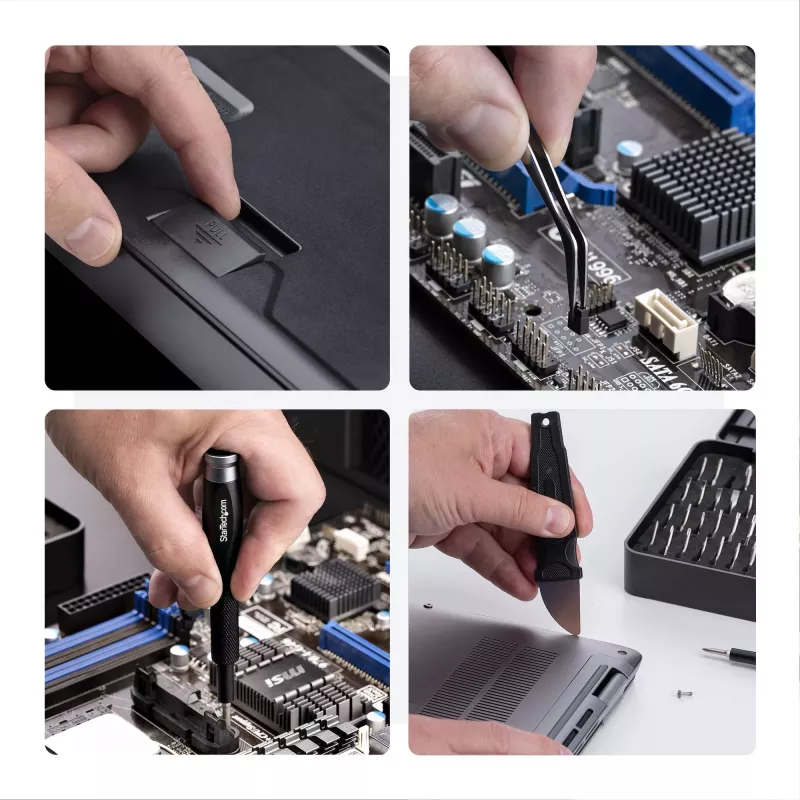 StarTech.com Kit di riparazione computer da 40 pezzi per laptop/PC/elettronica/telefono, set di cacciaviti di precisione con 30 punte, coperchio rimovibile con tappetino magnetico, strumenti di leva