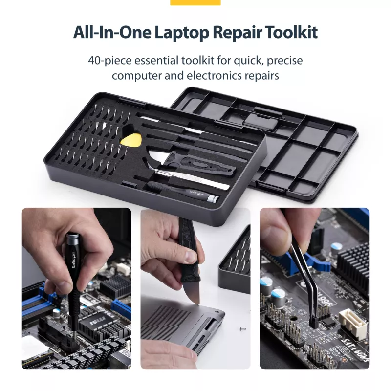 StarTech.com Kit di riparazione computer da 40 pezzi per laptop/PC/elettronica/telefono, set di cacciaviti di precisione con 30 punte, coperchio rimovibile con tappetino magnetico, strumenti di leva