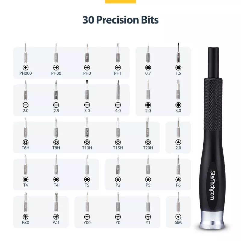 StarTech.com Kit di riparazione computer da 40 pezzi per laptop/PC/elettronica/telefono, set di cacciaviti di precisione con 30 punte, coperchio rimovibile con tappetino magnetico, strumenti di leva