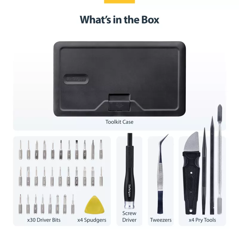 StarTech.com Kit di riparazione computer da 40 pezzi per laptop/PC/elettronica/telefono, set di cacciaviti di precisione con 30 punte, coperchio rimovibile con tappetino magnetico, strumenti di leva