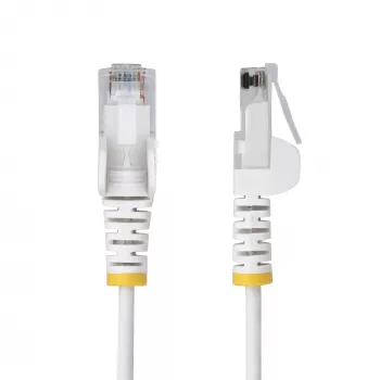 StarTech.com Cavo Ethernet CAT6 slim da 25 cm bianco, protezione linguetta, 100 W PoE, UTP, LSZH, 28AWG filo di rame nudo puro, cavo patch di rete RJ45 slim con scarico di trazione, testato singolarmente