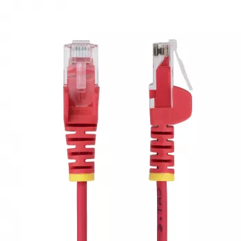 StarTech.com Cavo Ethernet CAT6 slim da 25 cm rosso, protezione linguetta, 100 W PoE, UTP, LSZH, 28AWG filo di rame nudo puro, cavo patch di rete RJ45 slim con scarico di trazione, testato singolarmente
