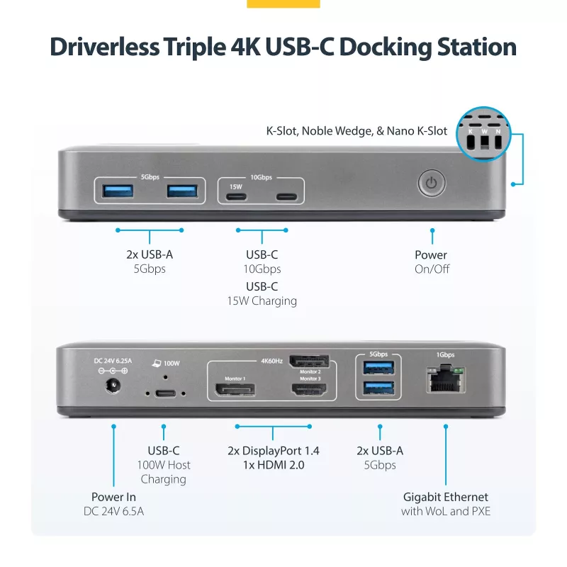 StarTech.com 199UE-USBC-DOCK Docking station/replicatore di porte per laptop con filo USB 3.2 Gen 2 (3.1 Gen 2) Type-C grigio