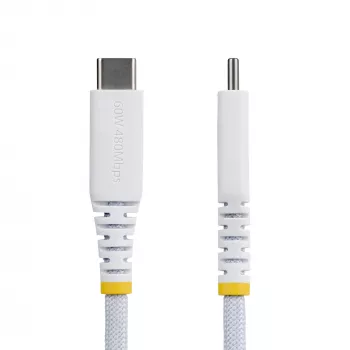 StarTech.com cavo di ricarica USB-C bianco da 1 m (3ft), 60W (3A) PD, guaina in nylon/TPE intrecciata a doppio strato, cavo di ricarica USB-C robusto, cavo di ricarica per laptop USB 2.0