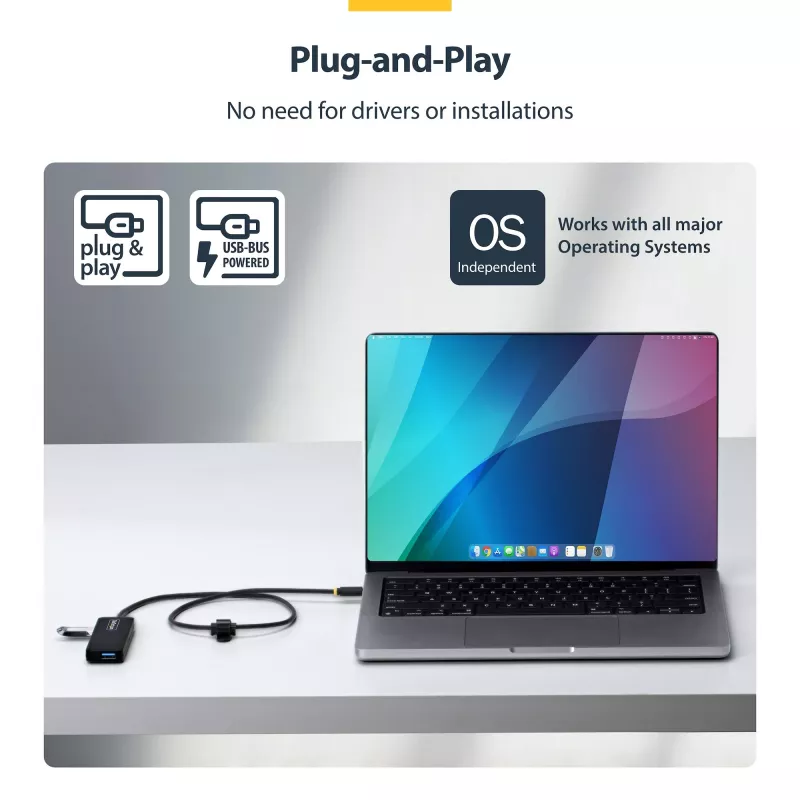StarTech.com Hub USB-C a 4 porte, 5 Gbit/s, bus-powered, hub mini da USB-C a 4x USB-A, cavo host extra lungo da 61 cm, plastica PCR, hub USB portatile per desktop/laptop