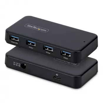 StarTech.com Hub USB-A a 4 porte, 5 Gbit/s, autoalimentato, cavo host 2-in-1 USB-C e USB-A, 1 porta di ricarica BC 1.2, alimentatore 24 W incluso, MacBook e Windows