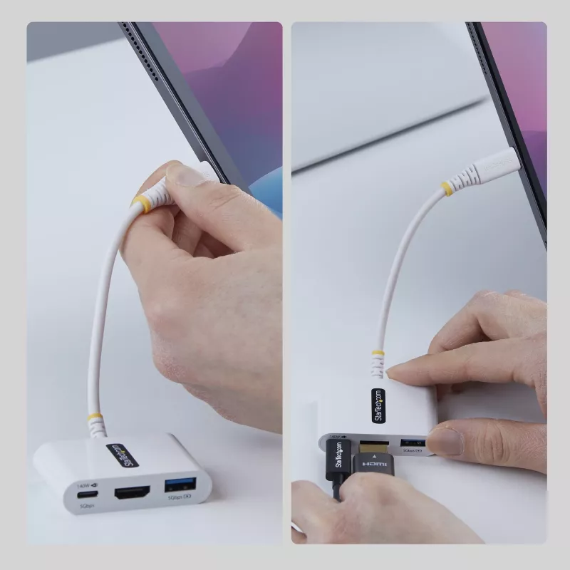 StarTech.com Adattatore multiporta da USB-C a HDMI con ricarica PD 140W, HDMI 4K 60Hz, hub USB 5Gbit/s, mini-dock per MacBook / Dell / Thinkpad / HP / iPad / tablet