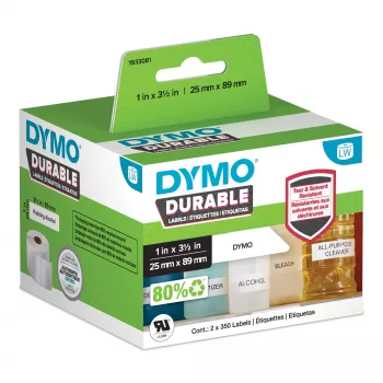 DYMO Etichette originali LabelWriter Durable | 25mm x 89mm | bianco poli | 2 rotoli da 350 (700 etichette autoadesive) | alte prestazioni | per etichettatrici LabelWriter